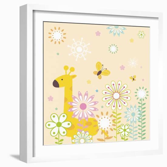 Flowers and Giraffe-TongRo-Framed Giclee Print