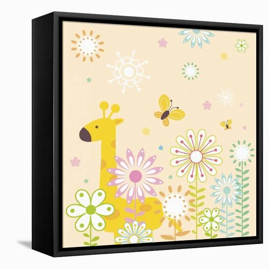 Flowers and Giraffe-TongRo-Framed Stretched Canvas