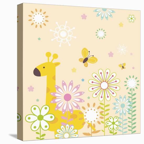 Flowers and Giraffe-TongRo-Stretched Canvas