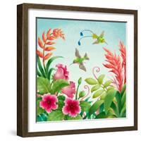 Flowers and Hummingbirds-Olga Kovaleva-Framed Giclee Print