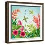 Flowers and Hummingbirds-Olga Kovaleva-Framed Giclee Print