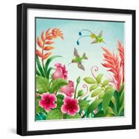 Flowers and Hummingbirds-Olga Kovaleva-Framed Giclee Print