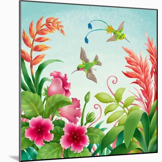 Flowers and Hummingbirds-Olga Kovaleva-Mounted Giclee Print