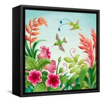 Flowers and Hummingbirds-Olga Kovaleva-Framed Stretched Canvas