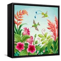 Flowers and Hummingbirds-Olga Kovaleva-Framed Stretched Canvas