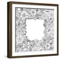 Flowers and Leaves Hand Drawn Zentangle Style Vector Frame. Doodle Art Decorative Border.-null-Framed Art Print