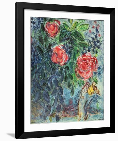 Flowers and Lovers-Marc Chagall-Framed Art Print