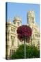 Flowers and Madrid Post Office, Madrid, Spain-null-Stretched Canvas