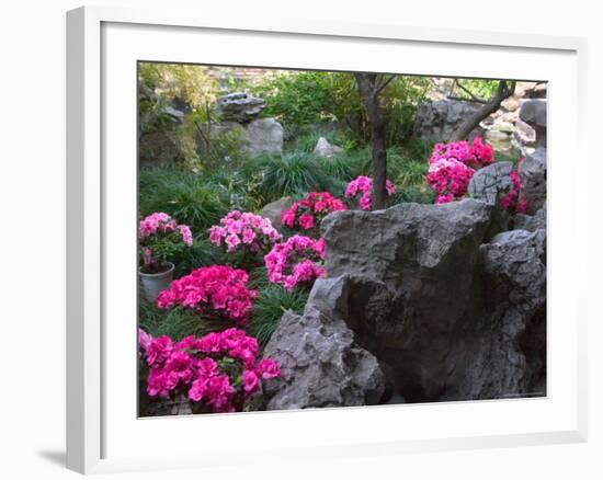 Flowers and Rocks in Traditional Chinese Garden, China-Keren Su-Framed Photographic Print