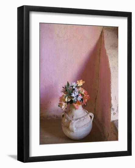 Flowers and Room Detail in Dessert House (Chez Julia), Merzouga, Tafilalt, Morocco-Walter Bibikow-Framed Photographic Print