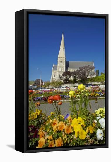 Flowers and St. Luke's Anglican Church, Oamaru, North Otago, South Island, New Zealand-David Wall-Framed Stretched Canvas