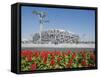 Flowers and the Birds Nest National Stadium in the Olympic Green, Beijing, China-Kober Christian-Framed Stretched Canvas