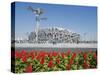 Flowers and the Birds Nest National Stadium in the Olympic Green, Beijing, China-Kober Christian-Stretched Canvas