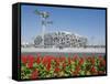 Flowers and the Birds Nest National Stadium in the Olympic Green, Beijing, China-Kober Christian-Framed Stretched Canvas