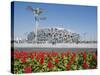 Flowers and the Birds Nest National Stadium in the Olympic Green, Beijing, China-Kober Christian-Stretched Canvas