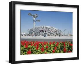 Flowers and the Birds Nest National Stadium in the Olympic Green, Beijing, China-Kober Christian-Framed Photographic Print