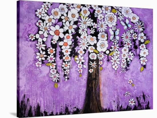 Flowers and Two Butterflies Tree Print-Blenda Tyvoll-Stretched Canvas