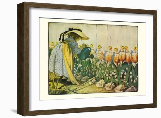 Flowers Being Watered - Mary, Mary-Jesse Willcox Smith-Framed Art Print