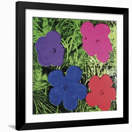 Flowers, C. 1964 (1 Purple, 1 Blue, 1 Pink, 1 Red)-Andy Warhol-Framed Art Print