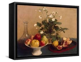 Flowers, Dish with Fruit and Carafe, 1865-Henri Fantin-Latour-Framed Stretched Canvas