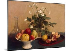 Flowers, Dish with Fruit and Carafe, 1865-Henri Fantin-Latour-Mounted Giclee Print