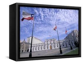 Flowers, Flags and Guards at the Presidential Palace, Santiago, Chile-Lin Alder-Framed Stretched Canvas