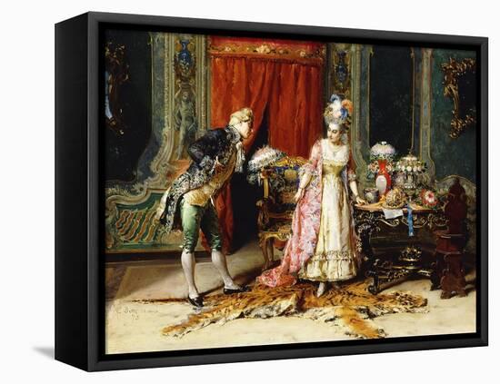 Flowers for her Ladyship-Cesare Auguste Detti-Framed Stretched Canvas