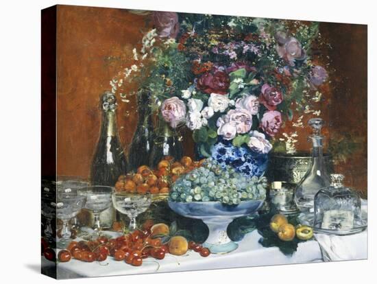 Flowers, Fruit and Champagne-Jean Francois Raffaelli-Stretched Canvas