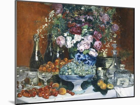 Flowers, Fruit and Champagne-Jean Francois Raffaelli-Mounted Giclee Print