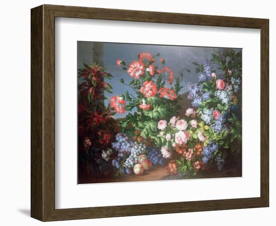 Flowers, Fruit with a Monkey and a Parrot-Jean-Baptiste Monnoyer-Framed Giclee Print