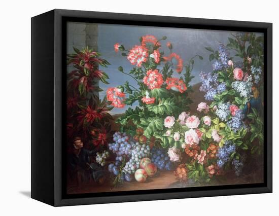 Flowers, Fruit with a Monkey and a Parrot-Jean-Baptiste Monnoyer-Framed Stretched Canvas