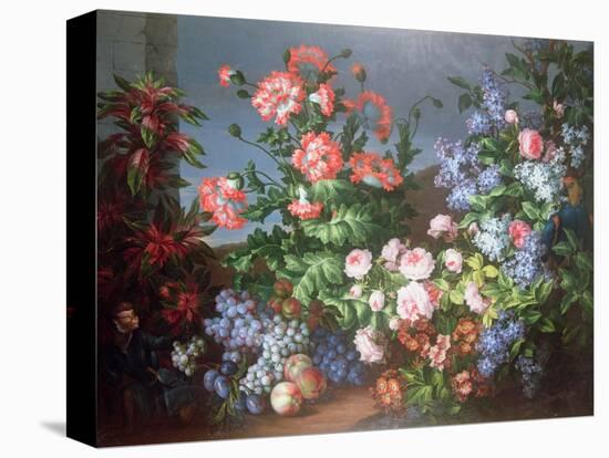 Flowers, Fruit with a Monkey and a Parrot-Jean-Baptiste Monnoyer-Stretched Canvas