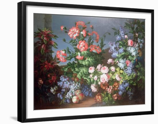 Flowers, Fruit with a Monkey and a Parrot-Jean-Baptiste Monnoyer-Framed Giclee Print