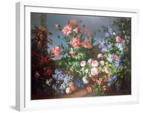 Flowers, Fruit with a Monkey and a Parrot-Jean-Baptiste Monnoyer-Framed Giclee Print