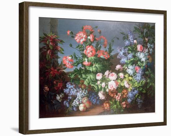 Flowers, Fruit with a Monkey and a Parrot-Jean-Baptiste Monnoyer-Framed Giclee Print