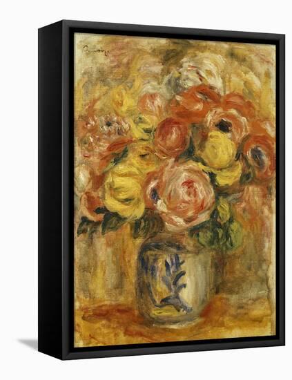 Flowers in a Blue and White Vase-Pierre-Auguste Renoir-Framed Stretched Canvas