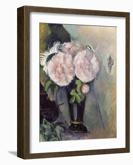 Flowers in a Blue Vase, C.1886-Paul Cézanne-Framed Giclee Print