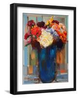 Flowers in a Blue Vase-Hooshang Khorasani-Framed Art Print