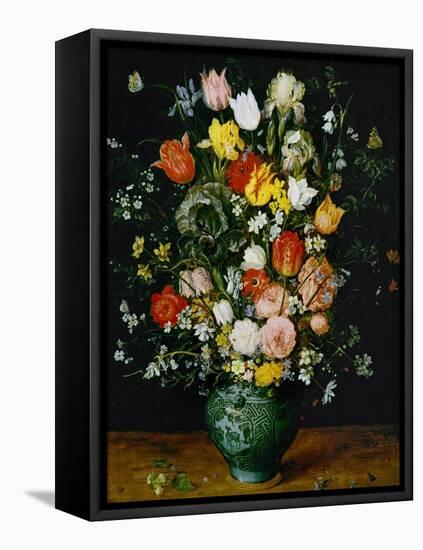 Flowers in a Blue Vase-Jan Brueghel the Elder-Framed Stretched Canvas