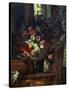Flowers in a Blue Vase-Eugene Delacroix-Stretched Canvas