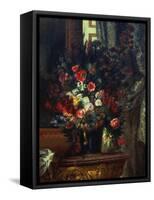 Flowers in a Blue Vase-Eugene Delacroix-Framed Stretched Canvas