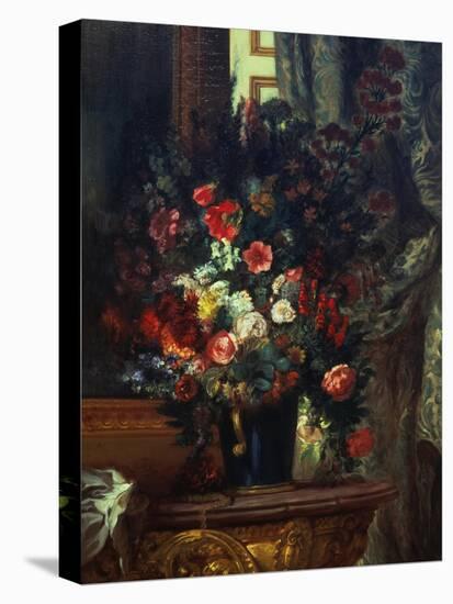 Flowers in a Blue Vase-Eugene Delacroix-Stretched Canvas