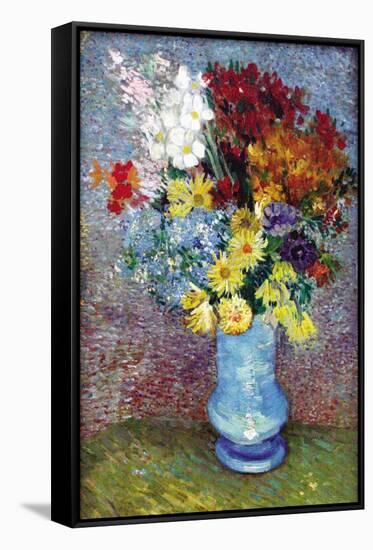 Flowers In a Blue Vase-Vincent van Gogh-Framed Stretched Canvas