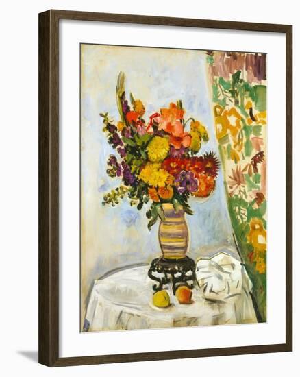 Flowers in a Chinese Vase (Oil on Canvas)-George Leslie Hunter-Framed Giclee Print