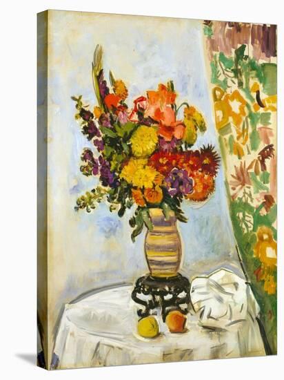 Flowers in a Chinese Vase (Oil on Canvas)-George Leslie Hunter-Stretched Canvas