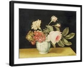 Flowers in a Delft Jar (Oil on Panel)-Alexander Marshal-Framed Giclee Print