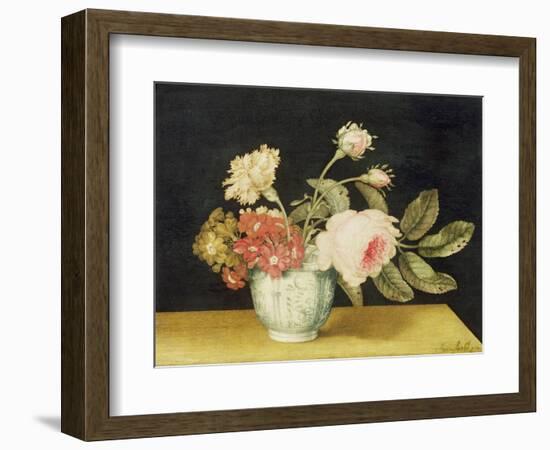 Flowers in a Delft Jar (Oil on Panel)-Alexander Marshal-Framed Giclee Print