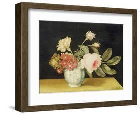 Flowers in a Delft Jar (Oil on Panel)-Alexander Marshal-Framed Giclee Print