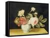 Flowers in a Delft Jar (Oil on Panel)-Alexander Marshal-Framed Stretched Canvas