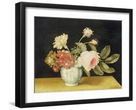 Flowers in a Delft Jar (Oil on Panel)-Alexander Marshal-Framed Giclee Print